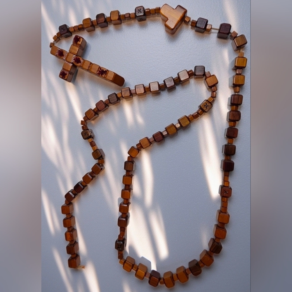 VINTAGE WOODEN ROSARY Extra Long Religious Decor 14 FT 4 "